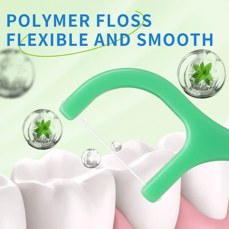 100/300/500pcs Portable Mint Mouthed Dental Floss Interdental Cleaning Floss Disposable Care Floss Stick For Oral Care Cleaning