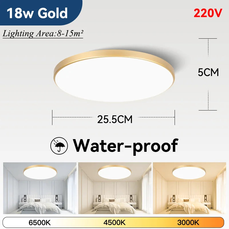 Waterproof Bathroom Lamp Ceiling Led Ceiling Lights 18W 30W 40W Round Led Ceiling Lamp For Kitchen Living Room Toilet Room 220V