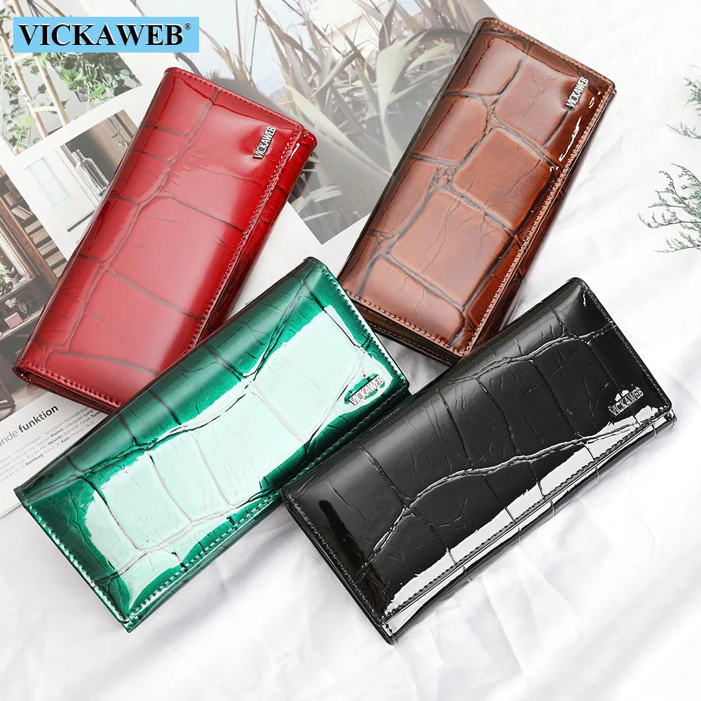 Genuine Leather Women’s Long Wallet – Magnetic Hasp Ladies Purse with Card Slots, Coin Pocket & Fashion Slim Design