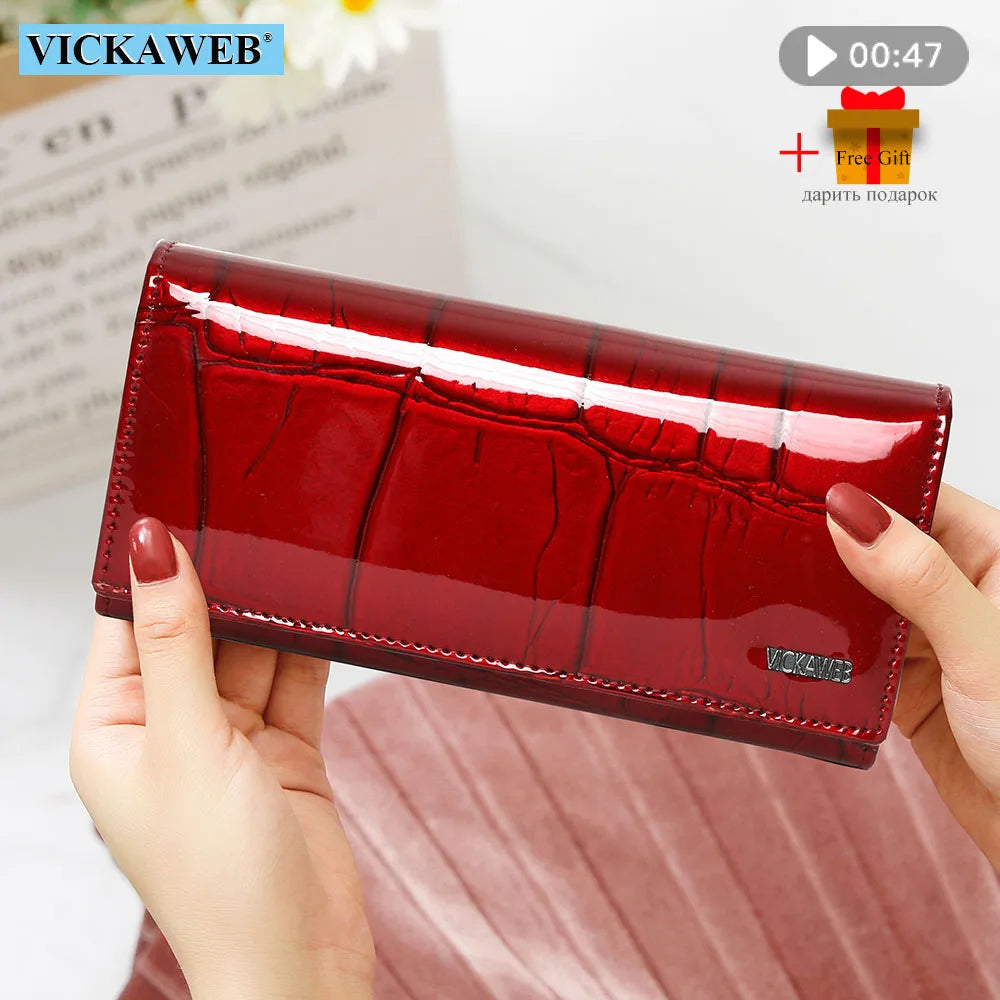 Genuine Leather Women’s Long Wallet – Magnetic Hasp Ladies Purse with Card Slots, Coin Pocket & Fashion Slim Design