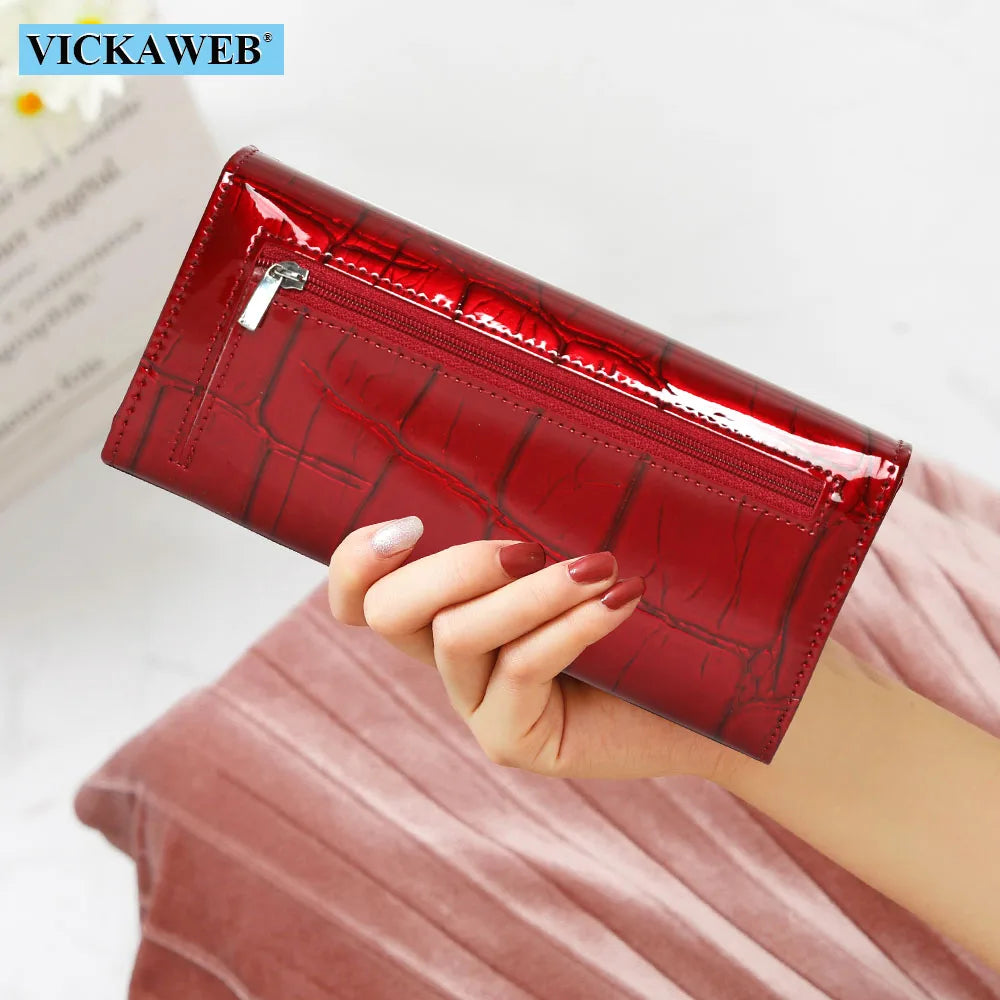 Genuine Leather Women’s Long Wallet – Magnetic Hasp Ladies Purse with Card Slots, Coin Pocket & Fashion Slim Design