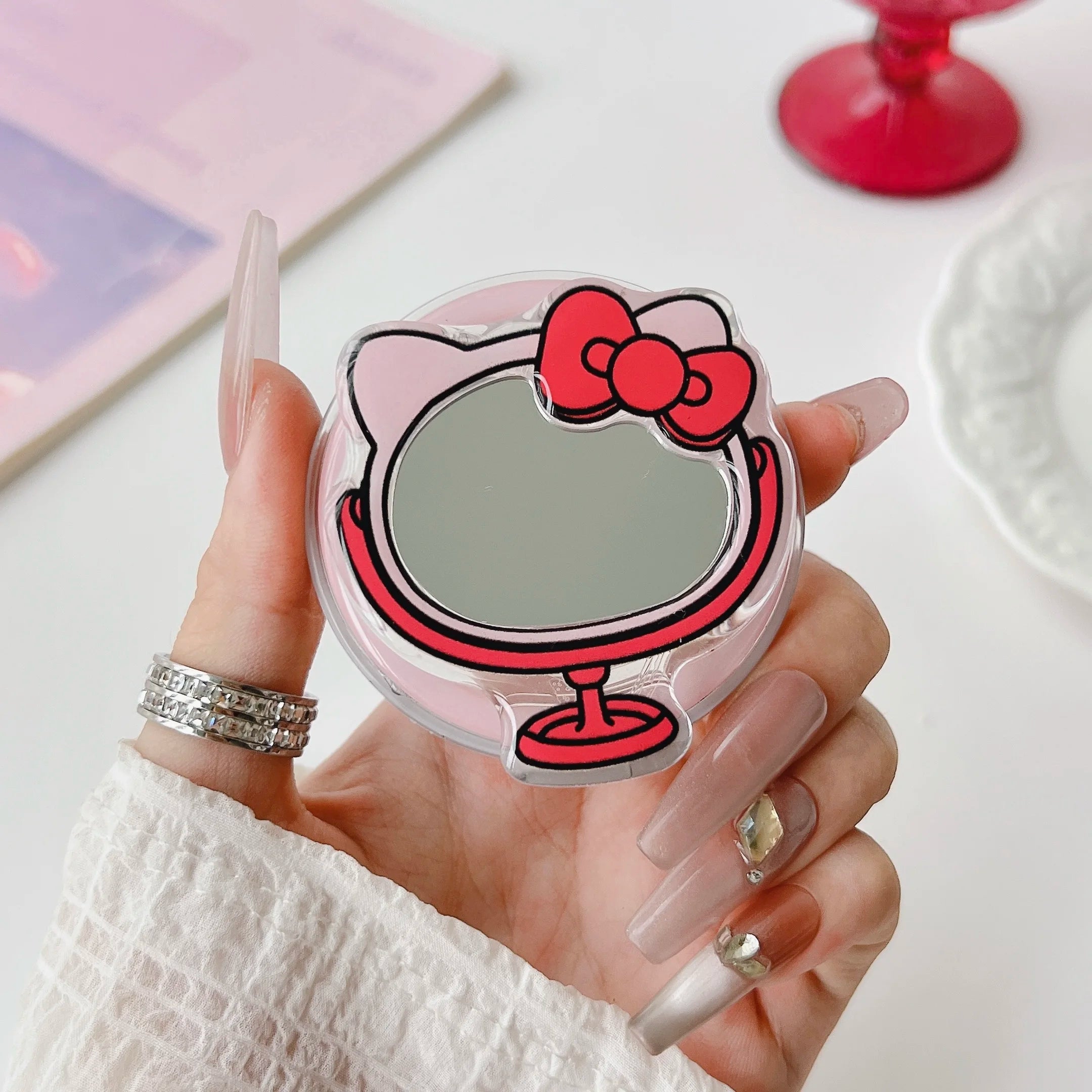 Korean Cute Mirror For Magsafe Magnetic Phone Griptok Grip Tok Stand For iPhone Foldable Wireless Charging Case Holder Ring