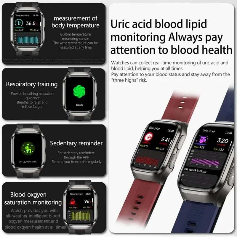 2025 New Air Pump Blood Pressure Accurate Measure Smart Watches Men Micro Physical Examination Fitness Sports Airbag SmartWatch