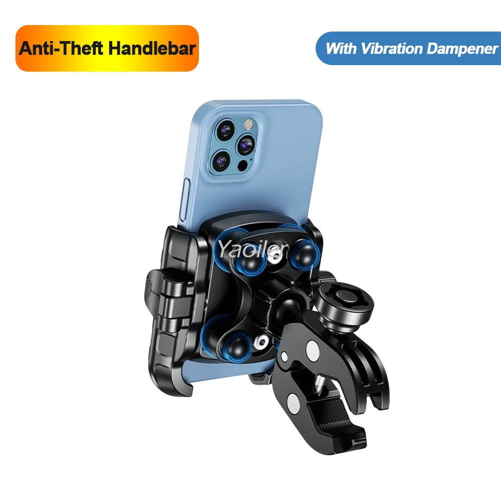 Aluminum Anti-Vibration Motorcycle Phone Mount Holder 1s Lock Camera Friendly Anti-Theft Handlebar for Bike Bicycle Scooter ATV