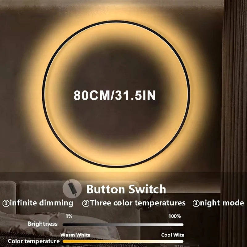 Modern LED Wall Lamp 80cm Three Color Lamp Large Circular Home Decoration Wall Lamp Bedroom Living Room Indoor Lighting Fixture