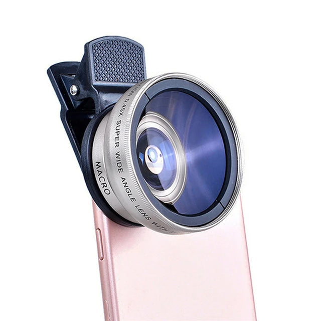 USLION 2 IN 1 Lens Universal Clip 37mm Mobile Phone Lens 0.45x 49uv Super Wide-Angle Macro HD Professional For All Smartphones