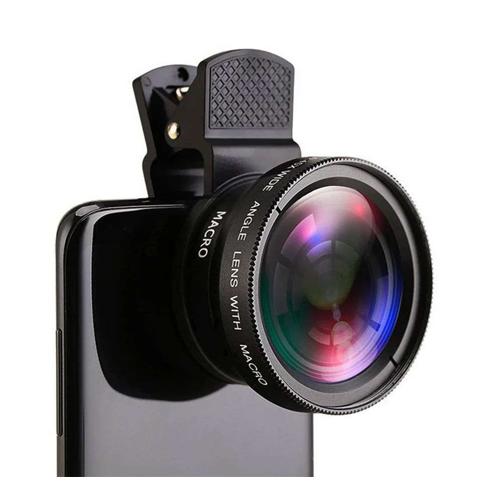 USLION 2 IN 1 Lens Universal Clip 37mm Mobile Phone Lens 0.45x 49uv Super Wide-Angle Macro HD Professional For All Smartphones