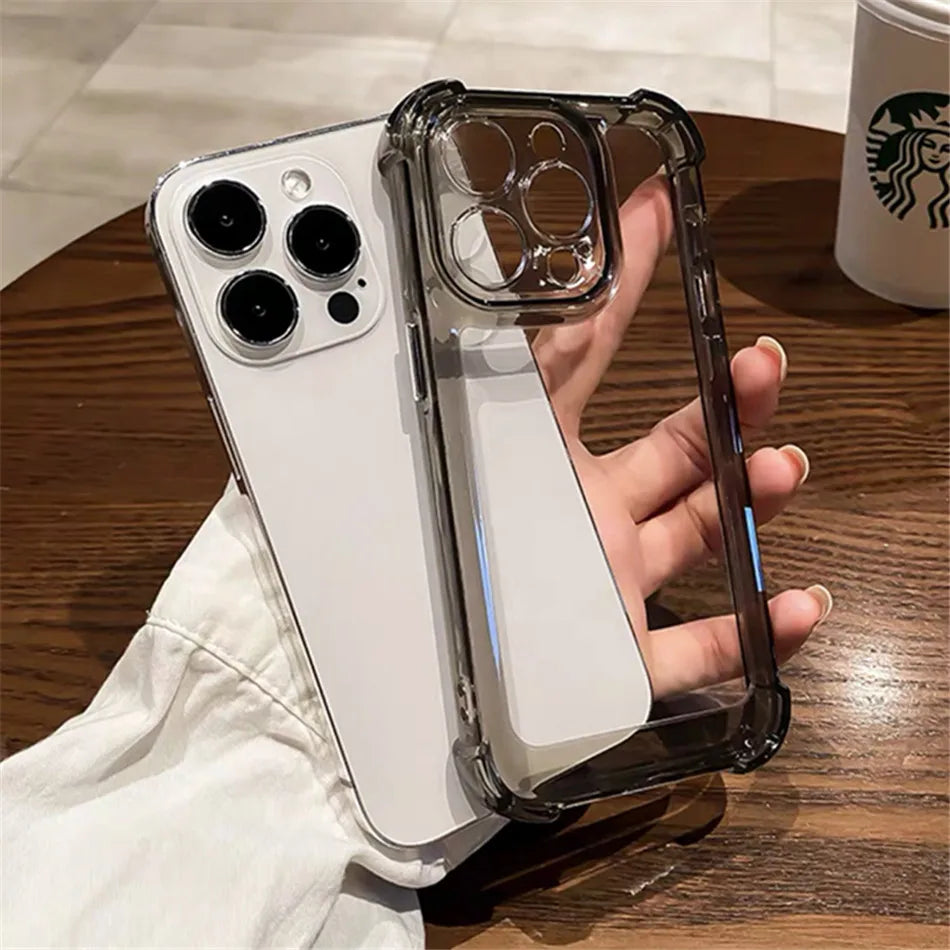Luxury Shockproof Clear Phone Case For iPhone 17 16 15 14 13 12 11 Pro XR XS Max Plus Silicon Bumper Transparent Hard Back Cover