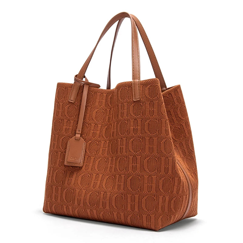 Women's Large Capacity Knitted Tote Bag – Simple Black Shopping Handbag, Lightweight Everyday Shoulder Bag