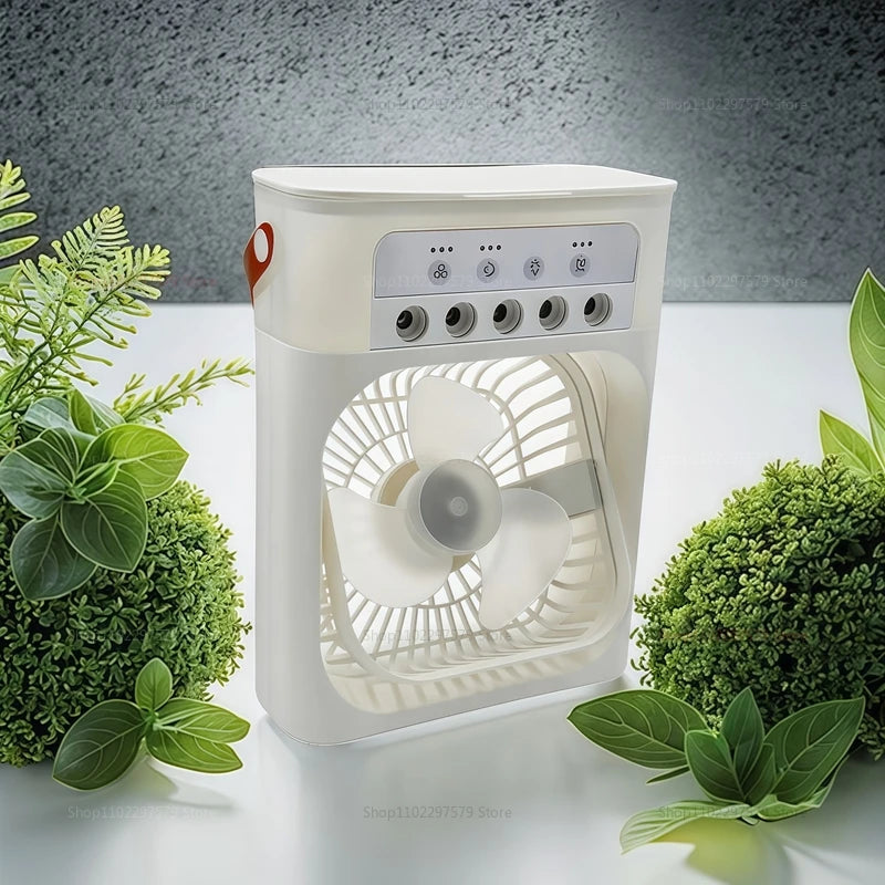 Mini USB Water Mist Fan Portable Air Cooler Humidifier 3 in 1 Air Conditioning Fan 7-Color LED Night Light Office Home Fan