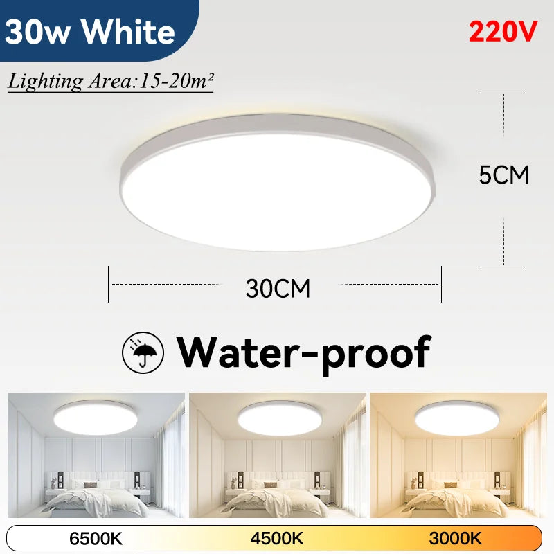 Waterproof Bathroom Lamp Ceiling Led Ceiling Lights 18W 30W 40W Round Led Ceiling Lamp For Kitchen Living Room Toilet Room 220V