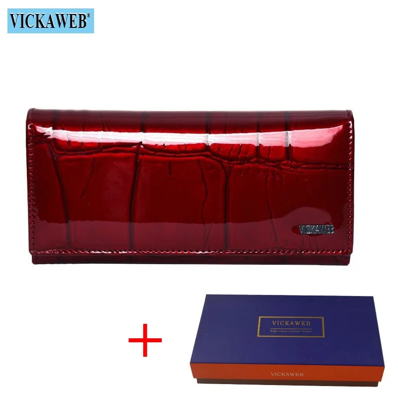 Genuine Leather Women’s Long Wallet – Magnetic Hasp Ladies Purse with Card Slots, Coin Pocket & Fashion Slim Design