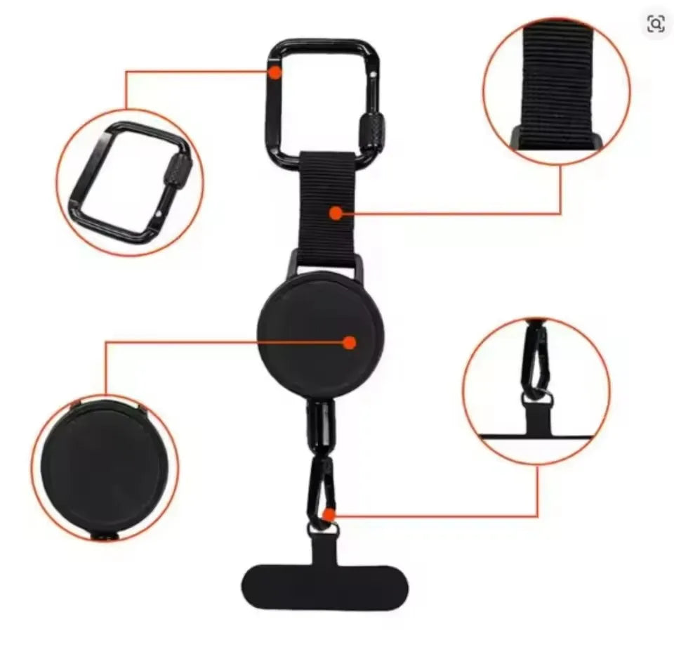 Retractable Anti-Theft Phone Holder Smartphone Safety Lanyard Stra with Carabiner Anti-Drop Harness for Hiking Cycling Climbing