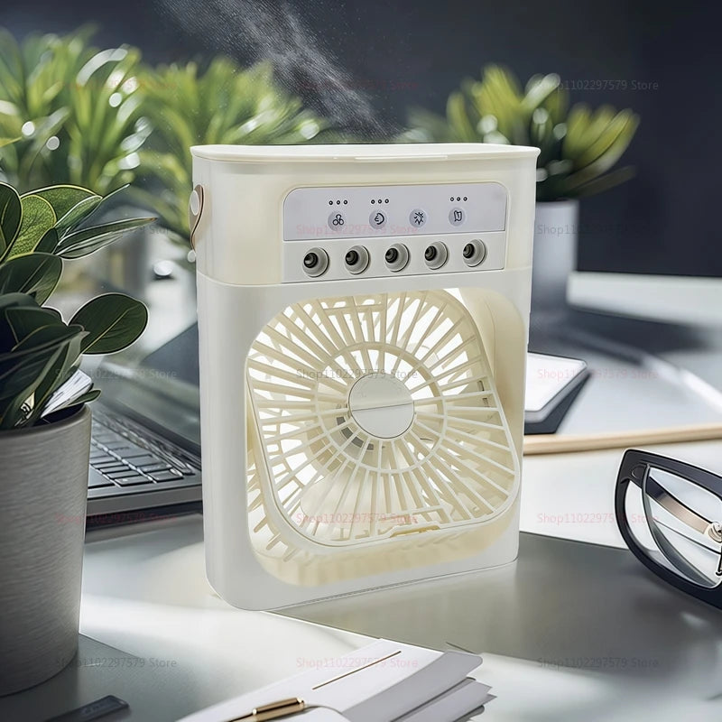 Mini USB Water Mist Fan Portable Air Cooler Humidifier 3 in 1 Air Conditioning Fan 7-Color LED Night Light Office Home Fan