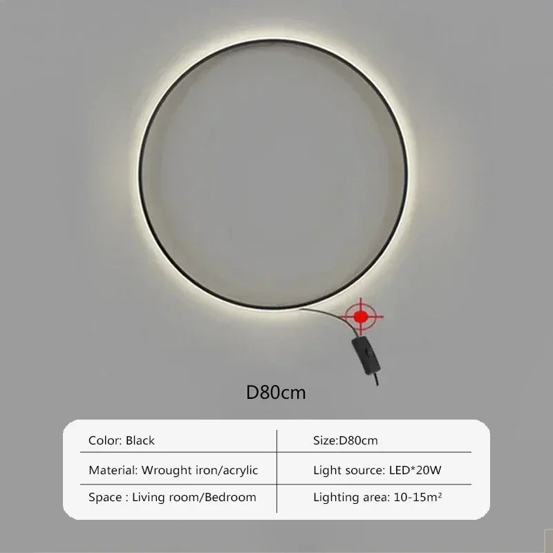 Modern LED Wall Lamp 80cm Three Color Lamp Large Circular Home Decoration Wall Lamp Bedroom Living Room Indoor Lighting Fixture