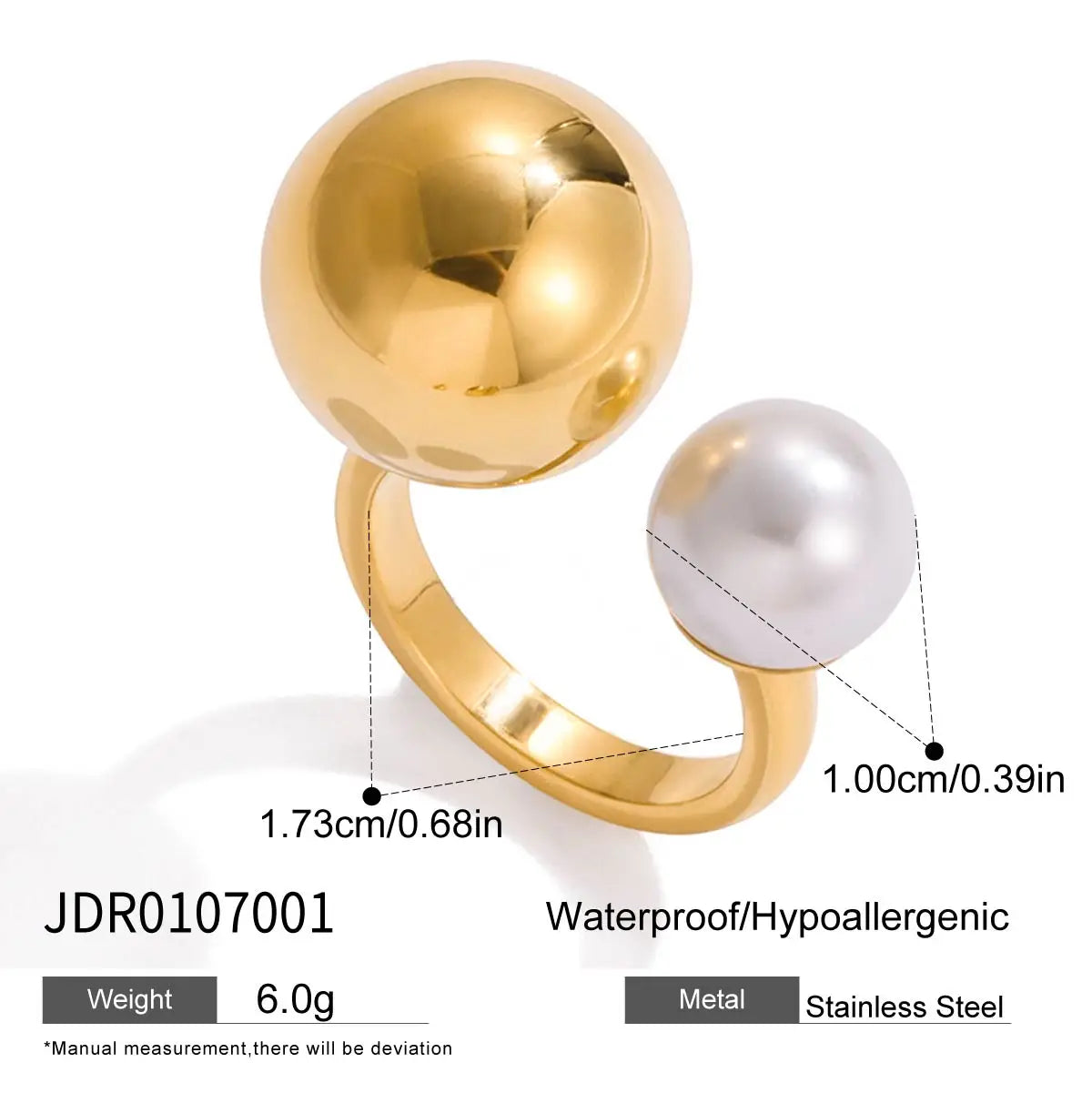 Uworld Fashion Imitation Pearl Stainless Steel Gold Color Ring for Women Engagement Party Gift Temperament Jewelry 2024