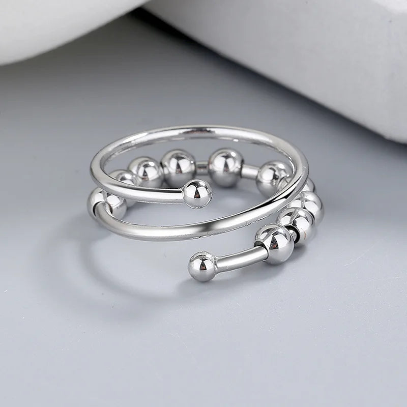 Punk Anxiety Rings For Women Men Spiral Fidget Beads Ring Nice Trend Jewelry Rotate Freely Anti Stress Stainless Steel Ring Gift