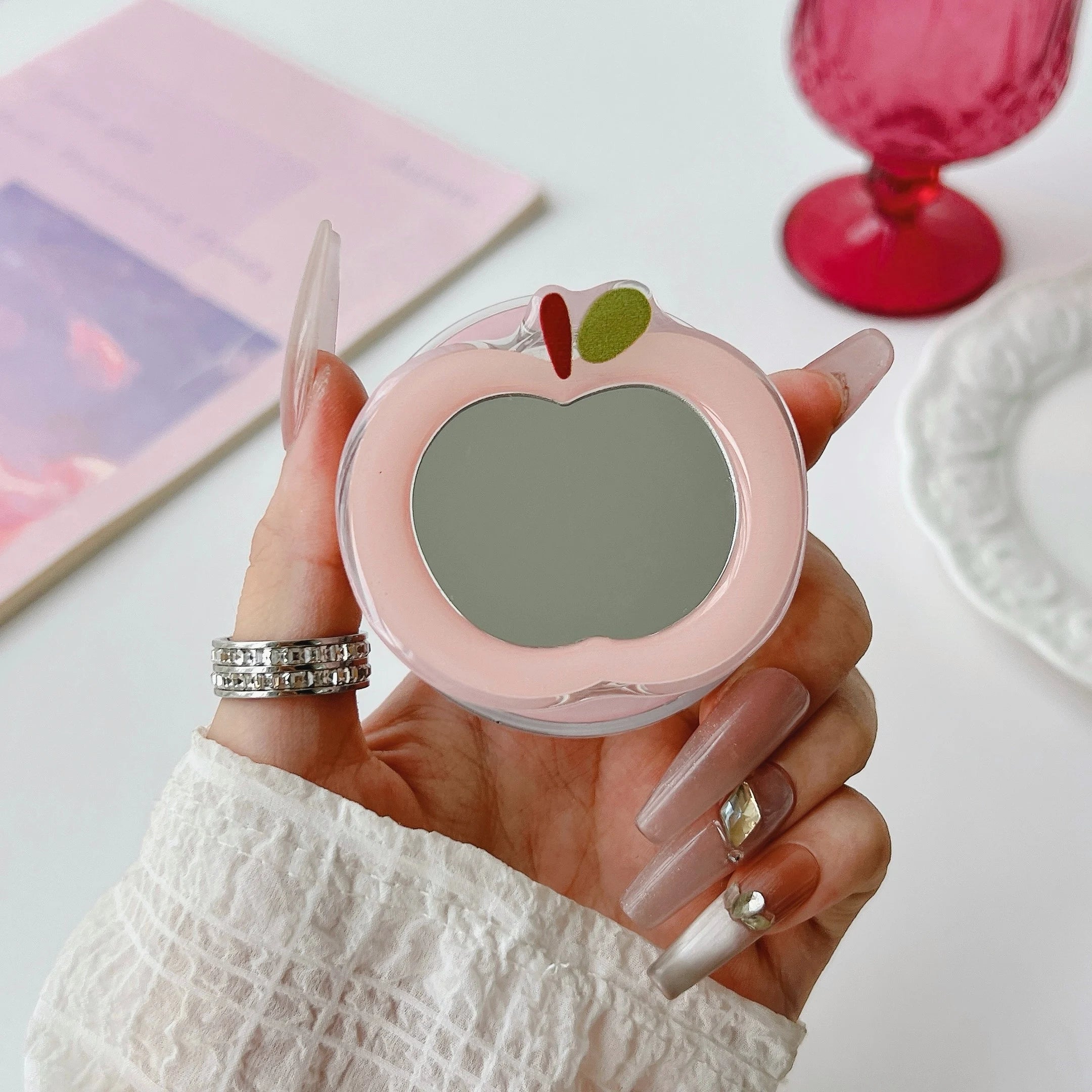 Korean Cute Mirror For Magsafe Magnetic Phone Griptok Grip Tok Stand For iPhone Foldable Wireless Charging Case Holder Ring