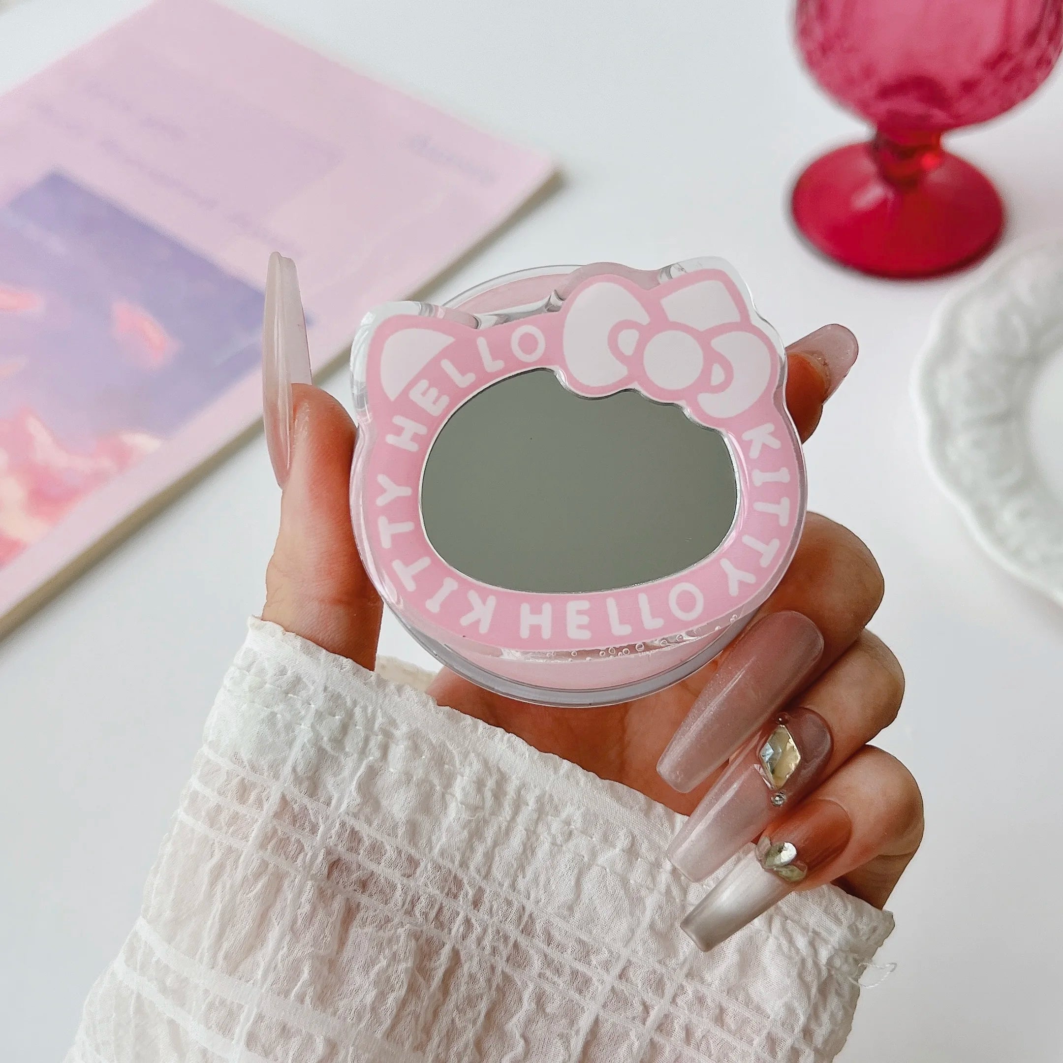 Korean Cute Mirror For Magsafe Magnetic Phone Griptok Grip Tok Stand For iPhone Foldable Wireless Charging Case Holder Ring