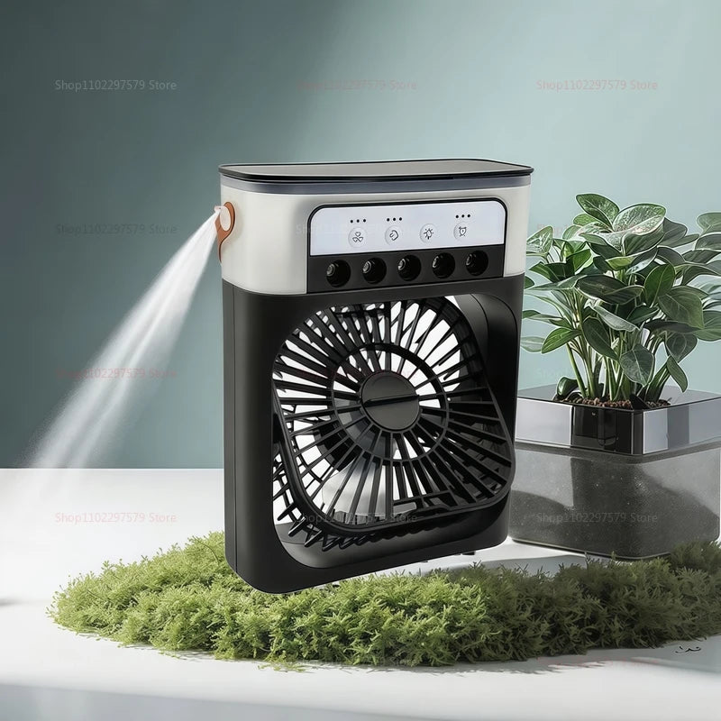 Mini USB Water Mist Fan Portable Air Cooler Humidifier 3 in 1 Air Conditioning Fan 7-Color LED Night Light Office Home Fan