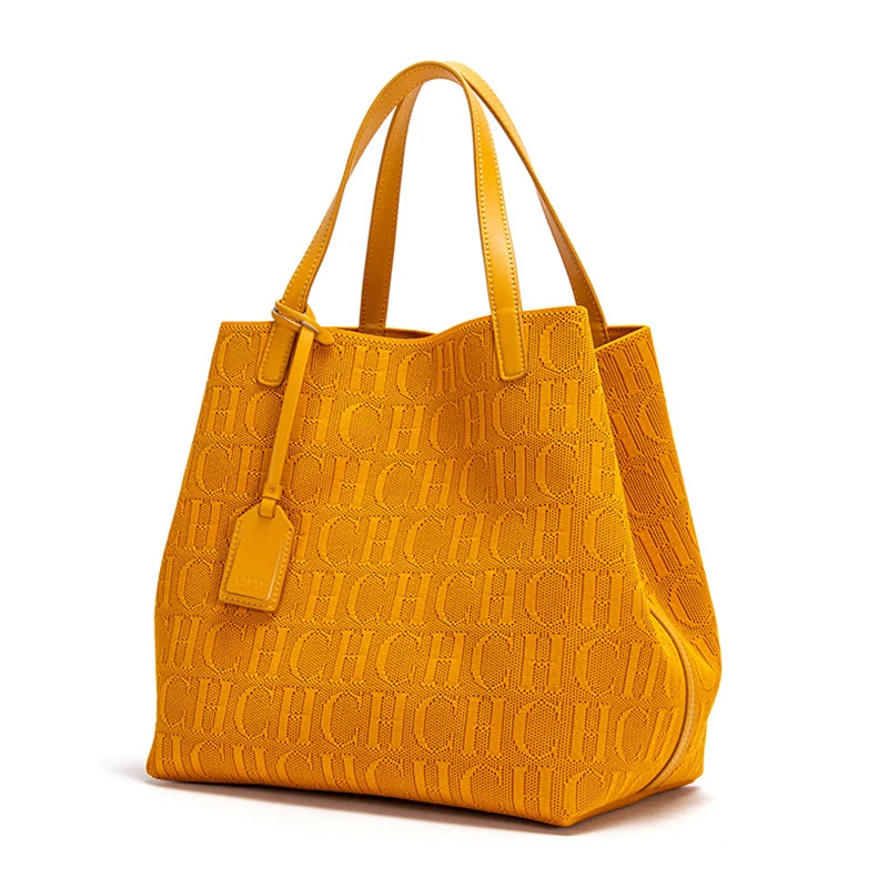 Women's Large Capacity Knitted Tote Bag – Simple Black Shopping Handbag, Lightweight Everyday Shoulder Bag