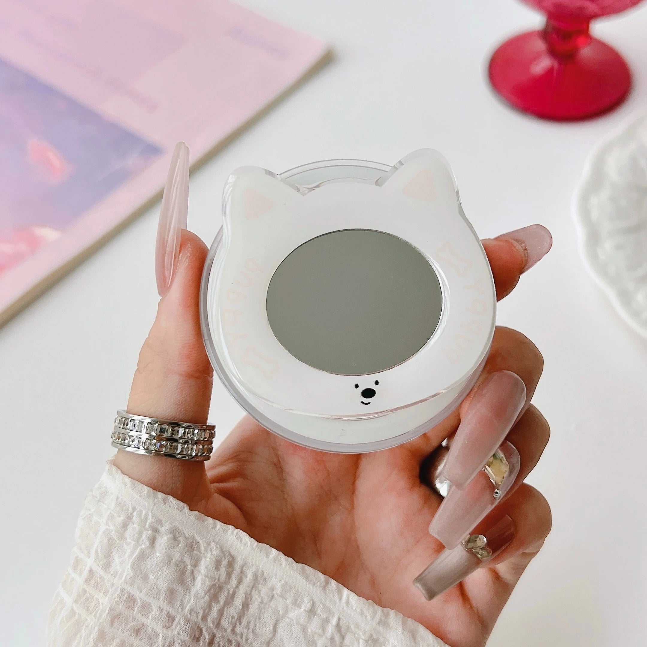 Korean Cute Mirror For Magsafe Magnetic Phone Griptok Grip Tok Stand For iPhone Foldable Wireless Charging Case Holder Ring