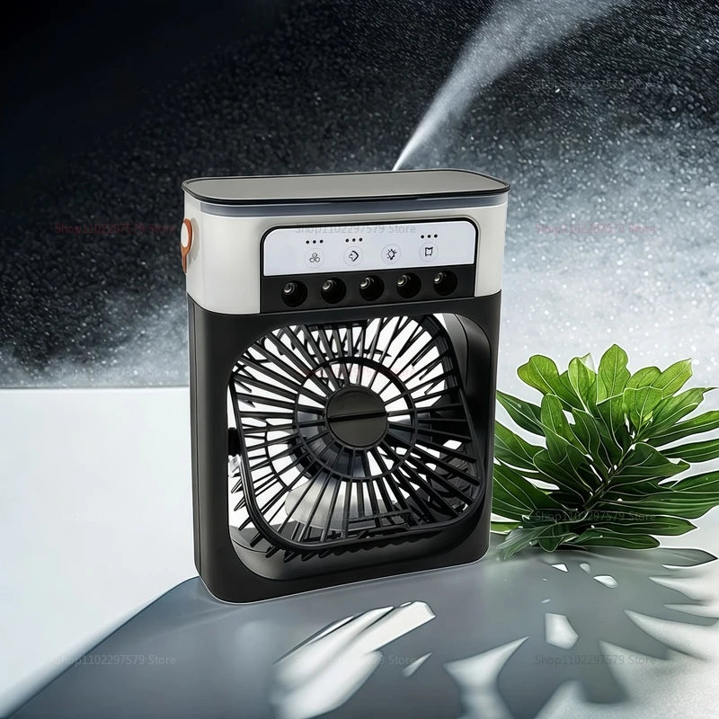 Mini USB Water Mist Fan Portable Air Cooler Humidifier 3 in 1 Air Conditioning Fan 7-Color LED Night Light Office Home Fan