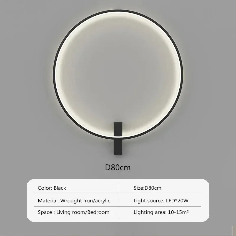 Modern LED Wall Lamp 80cm Three Color Lamp Large Circular Home Decoration Wall Lamp Bedroom Living Room Indoor Lighting Fixture