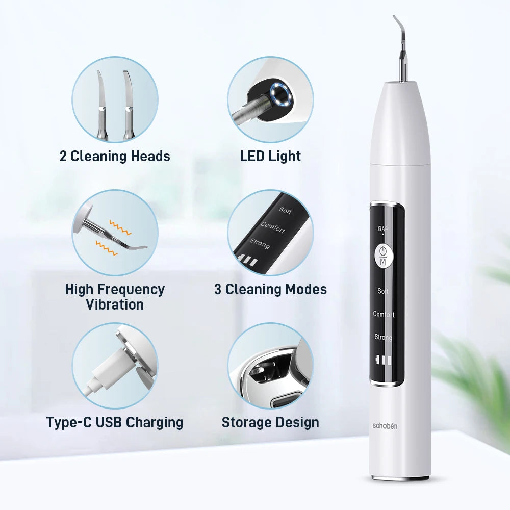 Schoben Ultrasonic Dental Scaler For Teeth Tartar Plaque Stains Cleaner Tooth Calculus Electric Dental Tooth Stone Remover