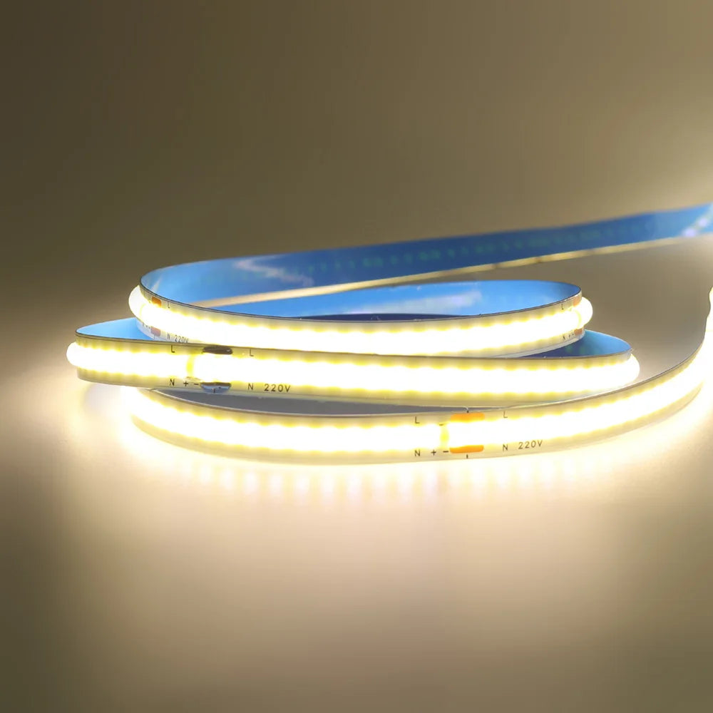 5m 10m 20m 50m COB LED Strip Light 220V Flex Tape Lamp with IC Chip High Bright 240 LEDs Linear Lighting RA90 Warm Natural White