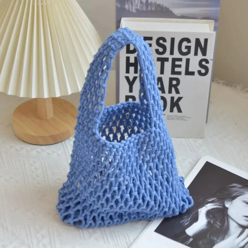 Women’s Small Crossbody Phone Bag – Solid Color Hollow-Out Woven Crochet Lightweight Braided Shoulder Handbag