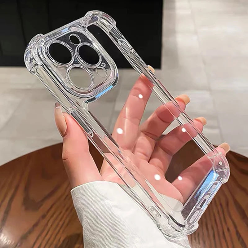 Luxury Shockproof Clear Phone Case For iPhone 17 16 15 14 13 12 11 Pro XR XS Max Plus Silicon Bumper Transparent Hard Back Cover