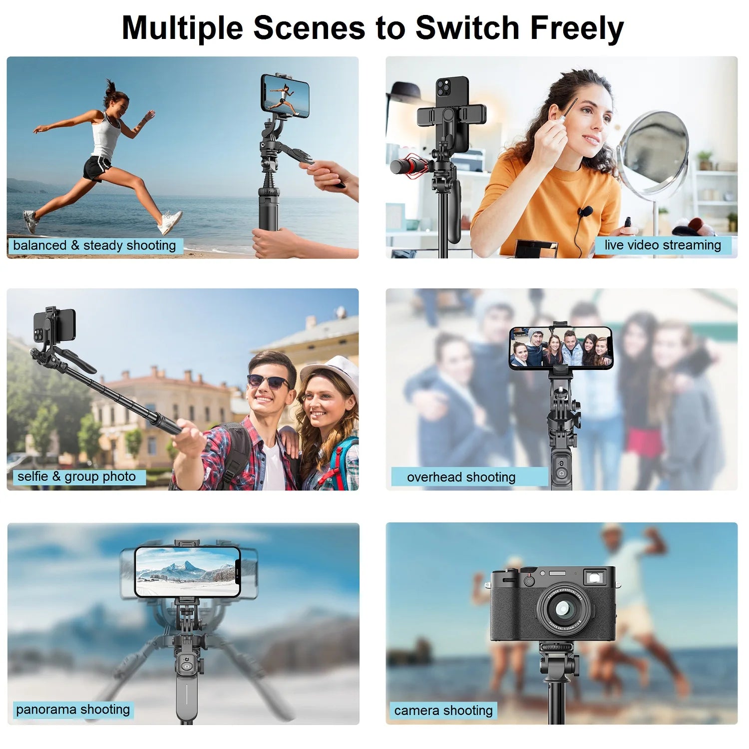 Selfie Stick Tripod with Remote for iPhone Phone Gopro DSLR Camera, 2.0m Extendable Phone Tripod Cold Shoe Mount for Vlog Videos