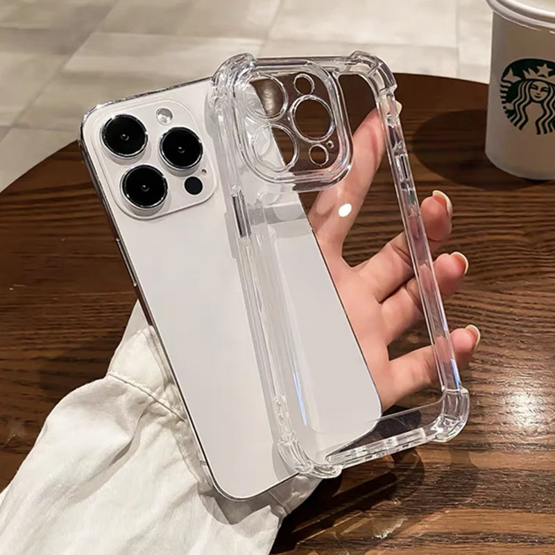Luxury Shockproof Clear Phone Case For iPhone 17 16 15 14 13 12 11 Pro XR XS Max Plus Silicon Bumper Transparent Hard Back Cover