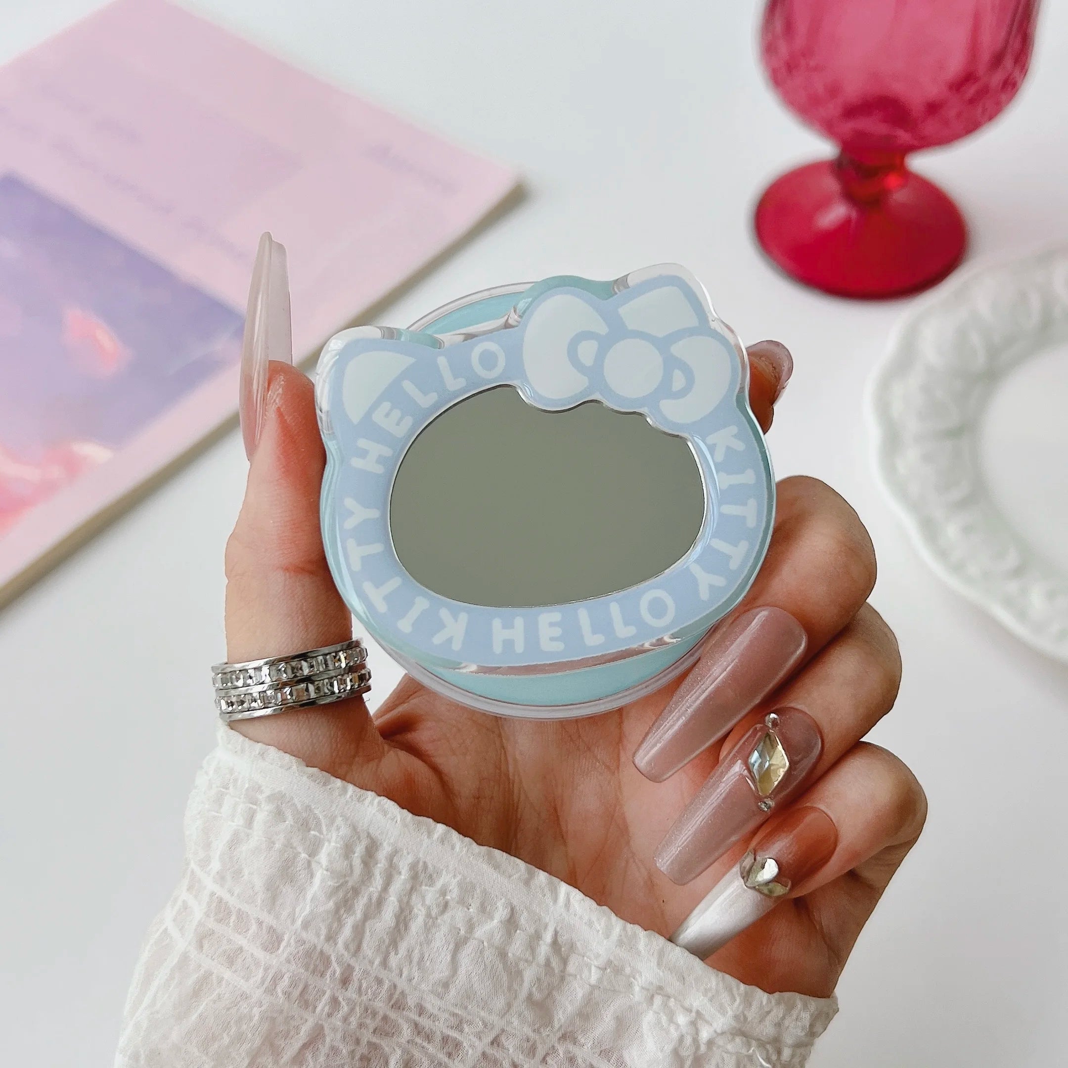 Korean Cute Mirror For Magsafe Magnetic Phone Griptok Grip Tok Stand For iPhone Foldable Wireless Charging Case Holder Ring