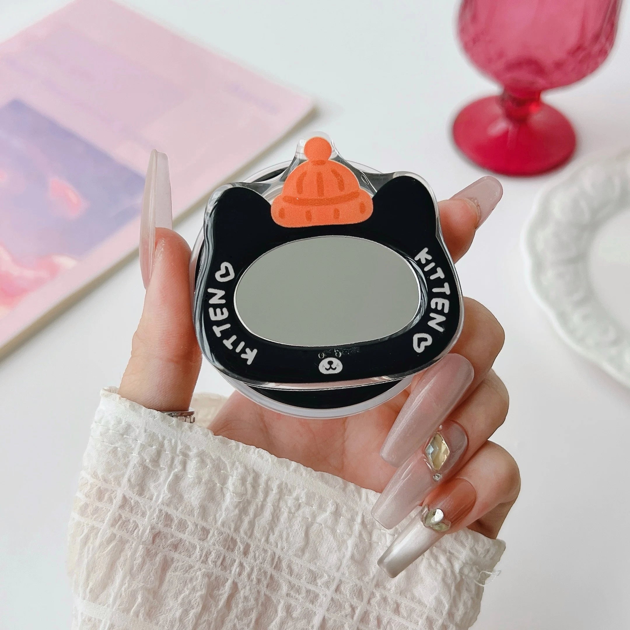 Korean Cute Mirror For Magsafe Magnetic Phone Griptok Grip Tok Stand For iPhone Foldable Wireless Charging Case Holder Ring