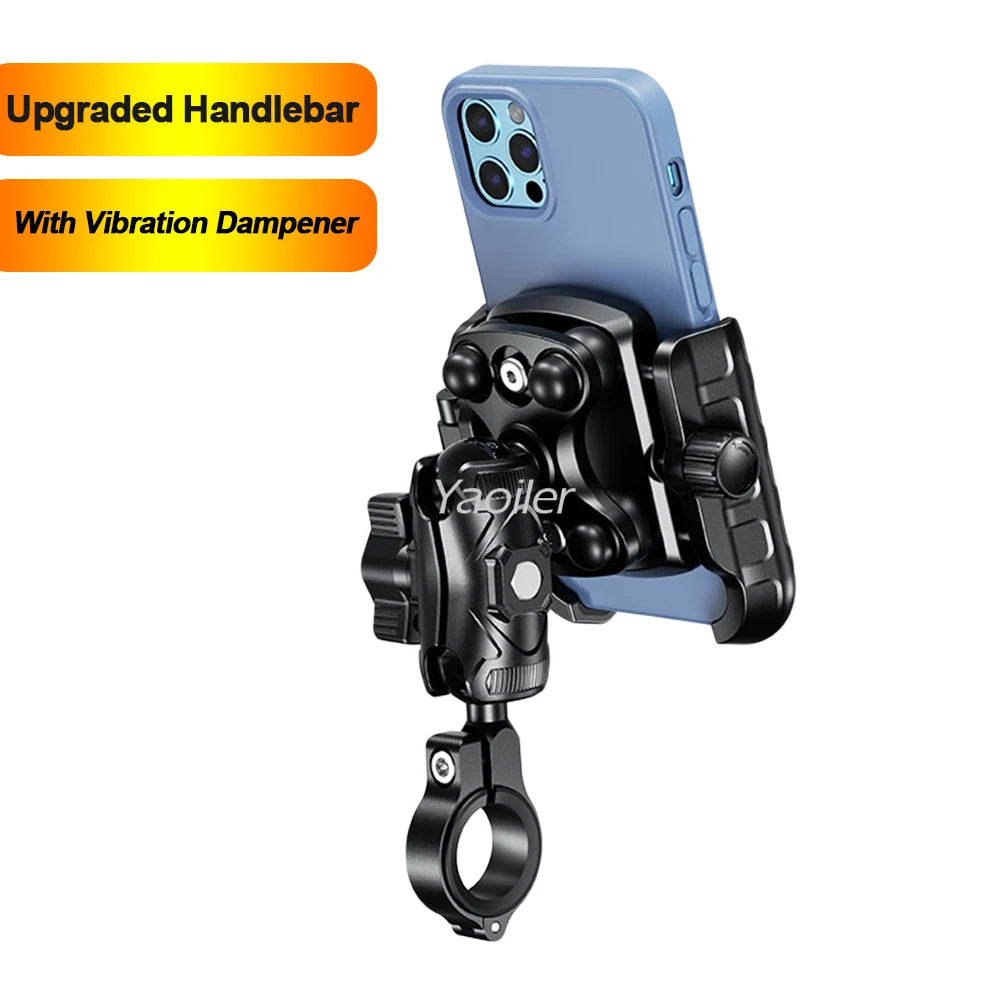 Aluminum Anti-Vibration Motorcycle Phone Mount Holder 1s Lock Camera Friendly Anti-Theft Handlebar for Bike Bicycle Scooter ATV