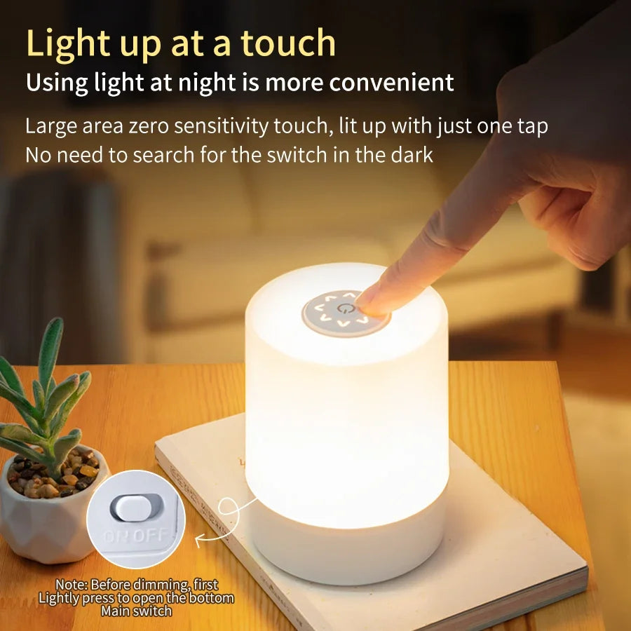 Bedside LED Touch Night Lights Dimmable Rechargeable Desktop Table Lamp For Reading Desk Bedroom Bedside Decoration Lighting