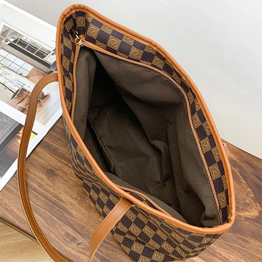 Women’s 2-Piece Tote Bag Set – Large Capacity Checkerboard Shoulder Bag with Matching Wallet Pendant