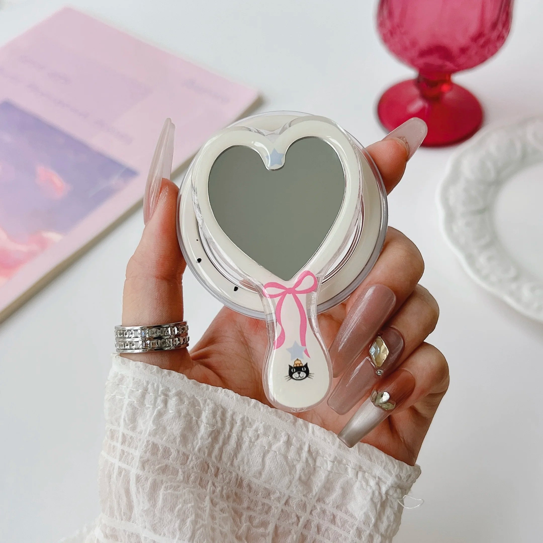 Korean Cute Mirror For Magsafe Magnetic Phone Griptok Grip Tok Stand For iPhone Foldable Wireless Charging Case Holder Ring