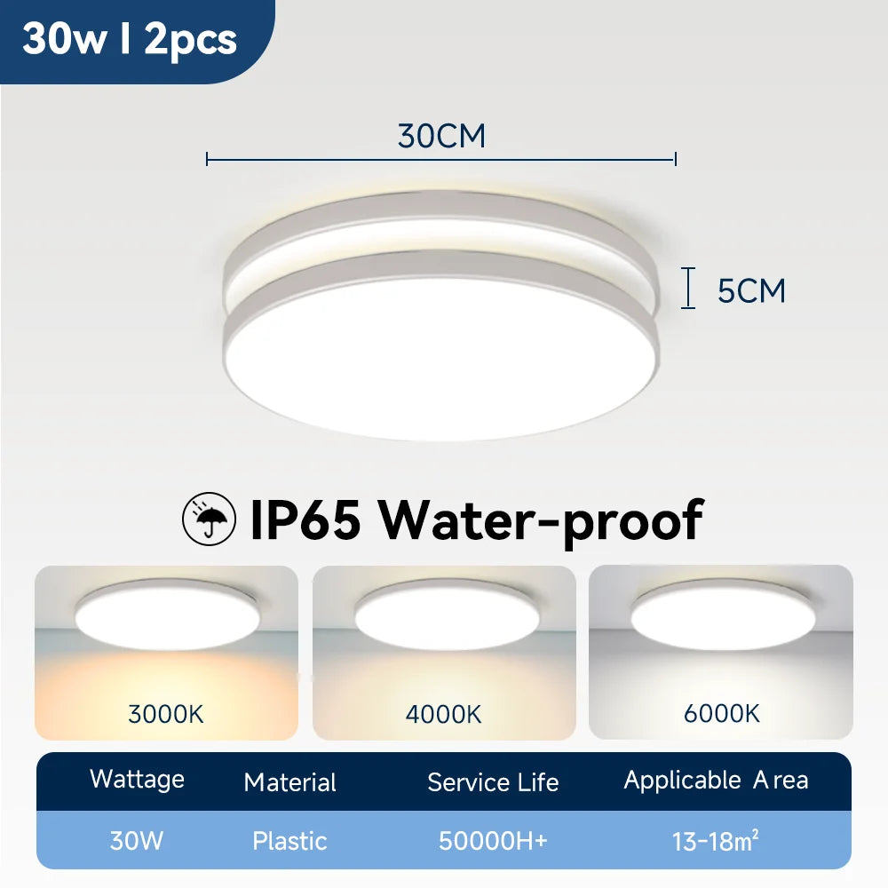 Waterproof Bathroom Lamp Ceiling Led Ceiling Lights 18W 30W 40W Round Led Ceiling Lamp For Kitchen Living Room Toilet Room 220V