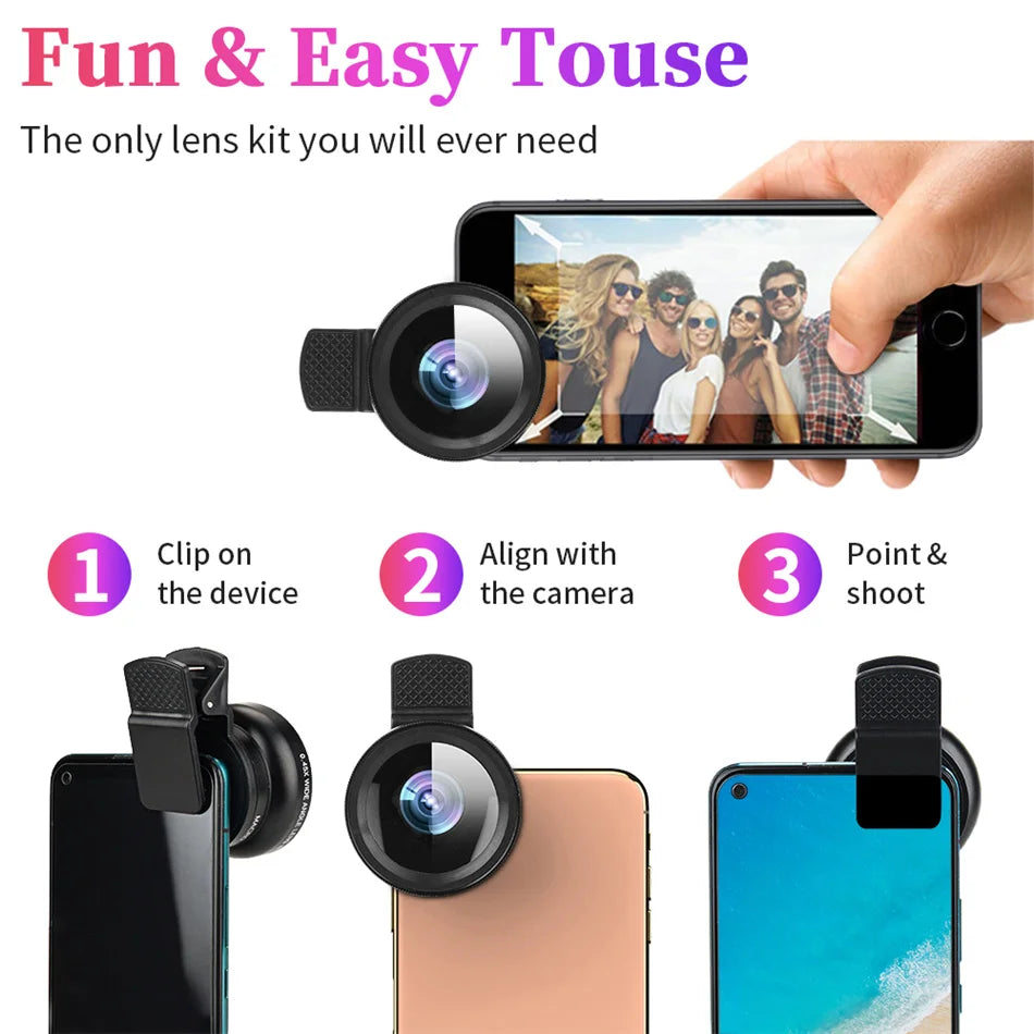 USLION 2 IN 1 Lens Universal Clip 37mm Mobile Phone Lens 0.45x 49uv Super Wide-Angle Macro HD Professional For All Smartphones