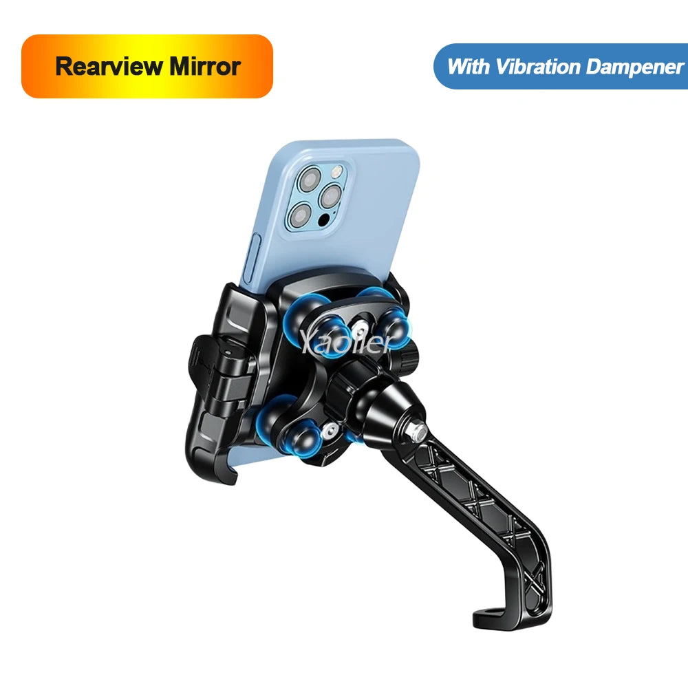 Aluminum Anti-Vibration Motorcycle Phone Mount Holder 1s Lock Camera Friendly Anti-Theft Handlebar for Bike Bicycle Scooter ATV