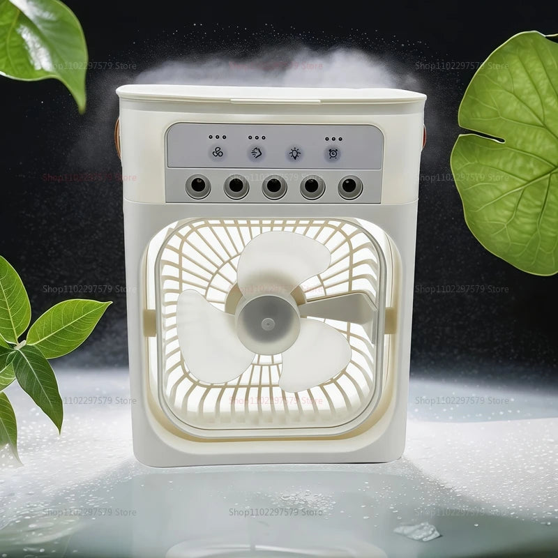 Mini USB Water Mist Fan Portable Air Cooler Humidifier 3 in 1 Air Conditioning Fan 7-Color LED Night Light Office Home Fan