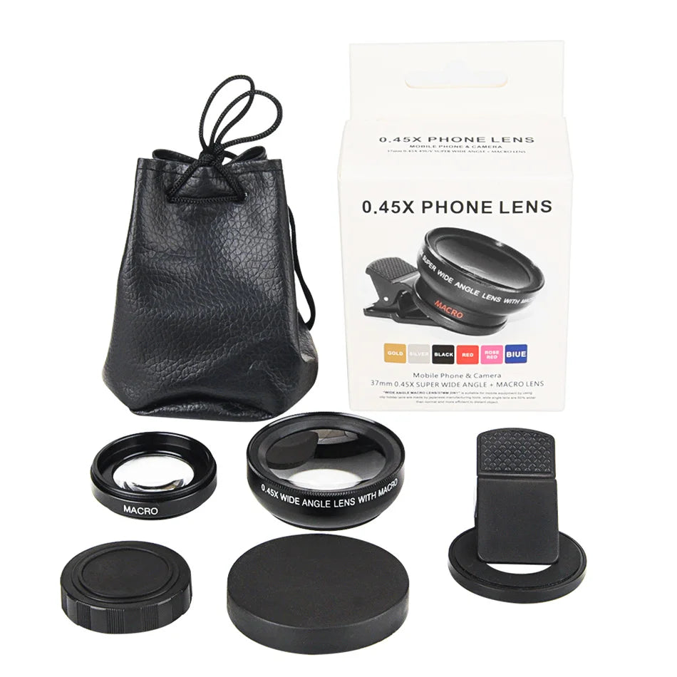 USLION 2 IN 1 Lens Universal Clip 37mm Mobile Phone Lens 0.45x 49uv Super Wide-Angle Macro HD Professional For All Smartphones