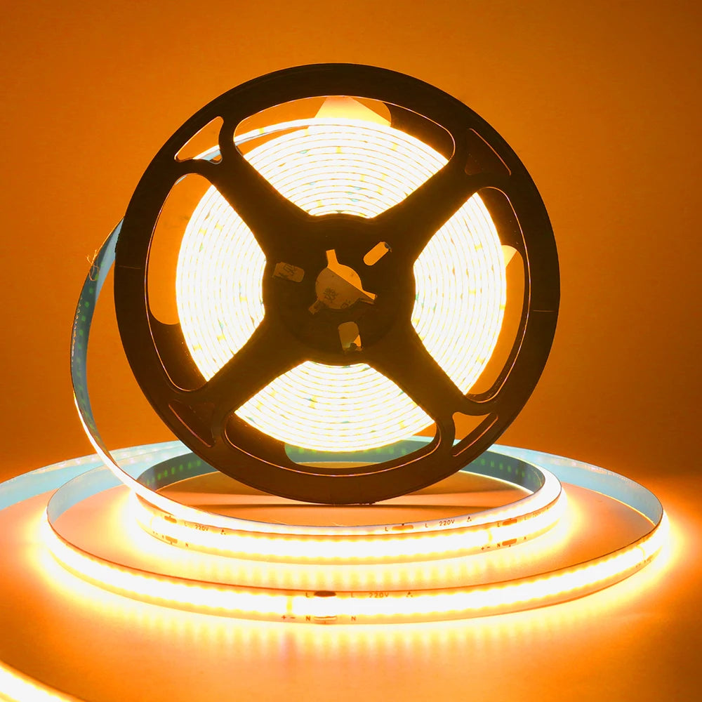 5m 10m 20m 50m COB LED Strip Light 220V Flex Tape Lamp with IC Chip High Bright 240 LEDs Linear Lighting RA90 Warm Natural White