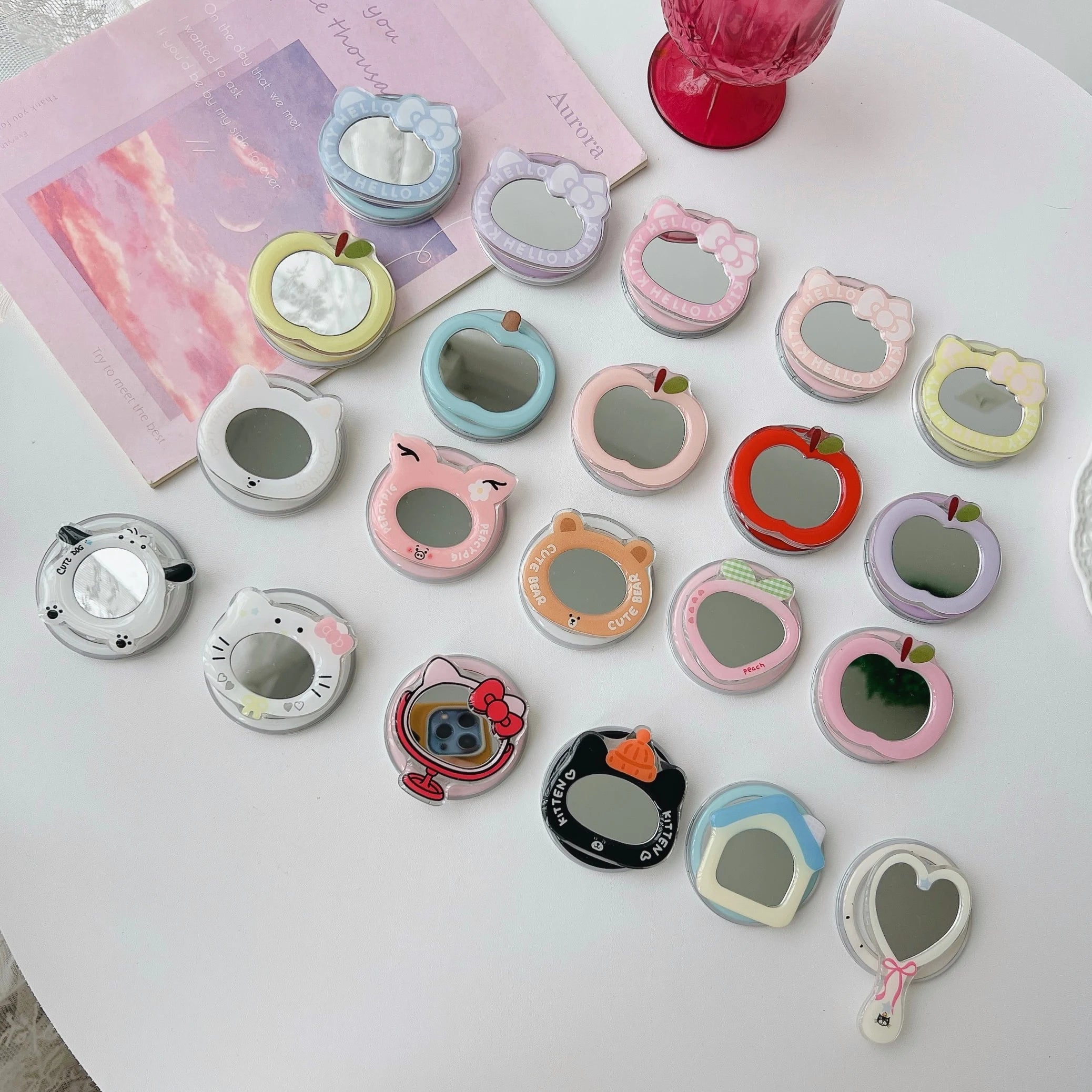 Korean Cute Mirror For Magsafe Magnetic Phone Griptok Grip Tok Stand For iPhone Foldable Wireless Charging Case Holder Ring