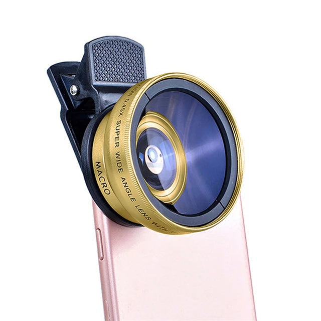 USLION 2 IN 1 Lens Universal Clip 37mm Mobile Phone Lens 0.45x 49uv Super Wide-Angle Macro HD Professional For All Smartphones