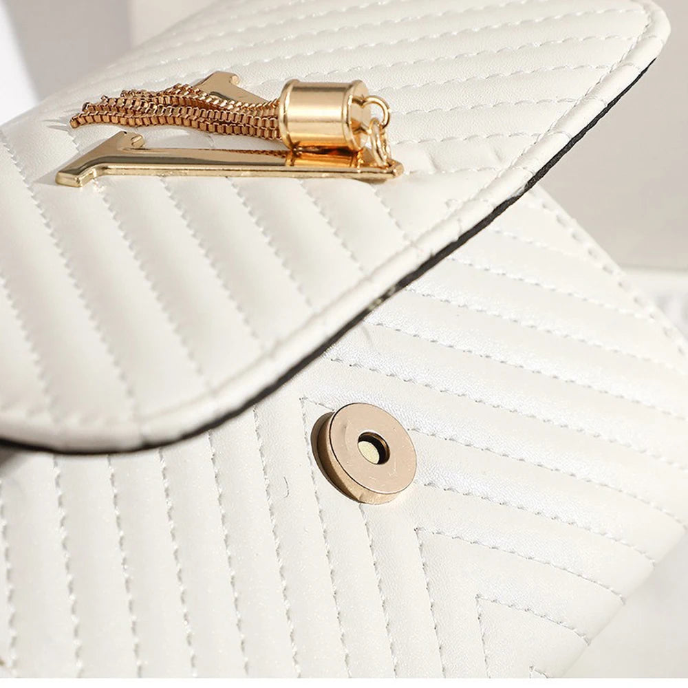 Designer Striped Shoulder Bag 2025 – Women’s V-Shaped Tassel Crossbody Handbag, Trendy Fashion Purse