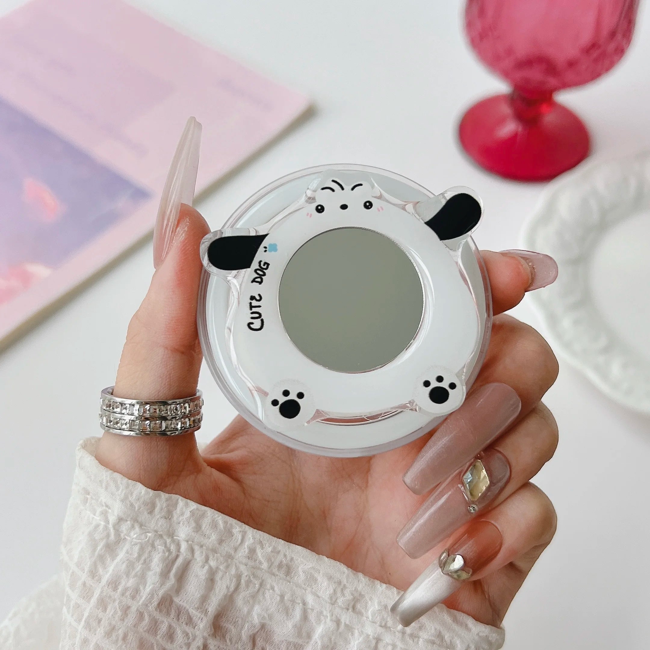 Korean Cute Mirror For Magsafe Magnetic Phone Griptok Grip Tok Stand For iPhone Foldable Wireless Charging Case Holder Ring